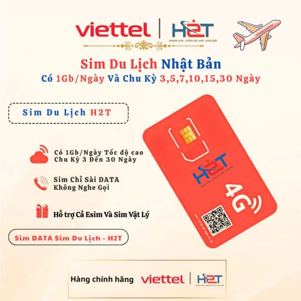 Sim Data Du Lịch Nhật Bản 1GB/Ngày – Tốc Độ Cao, Ổn Định, Giá Tốt | H2T