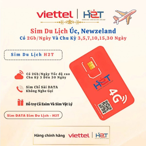 Sim Data Du Lịch Úc New Zealand 2GB/Ngày Giá Tốt | H2T
