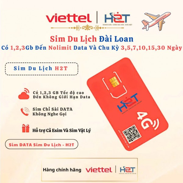 Sim Du Lịch Đài Loan 1Gb/Ngày Chu Kỳ 3–30 Ngày – Giá Rẻ, Chính Hãng H2T